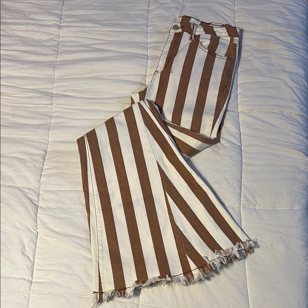 Altar'd State Light Brown and White/Cream Striped Flare Pants